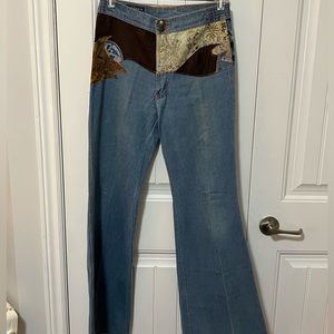 Vintage Brittania flare jeans with patchwork